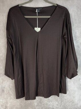 COS V-Neck Blouse Top With Drapped Long Sleeves In Brown Size XS NWT